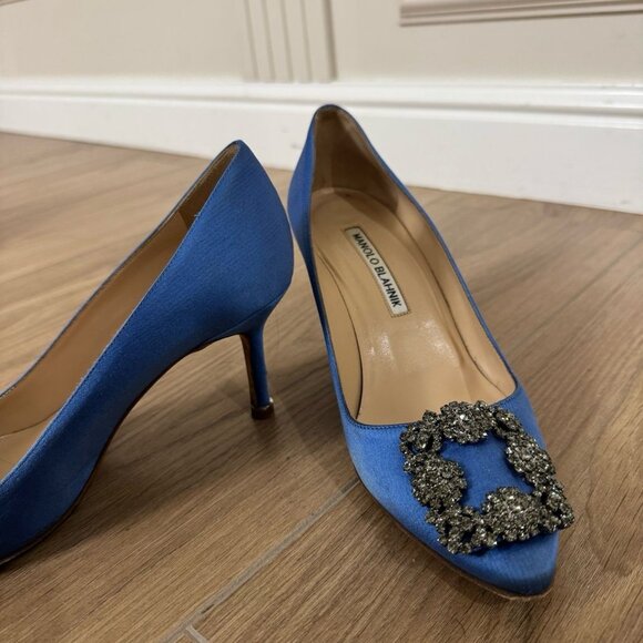 Manolo Blahnik Pump Blue Crystal Heel Shoes - Picture 2 of 7